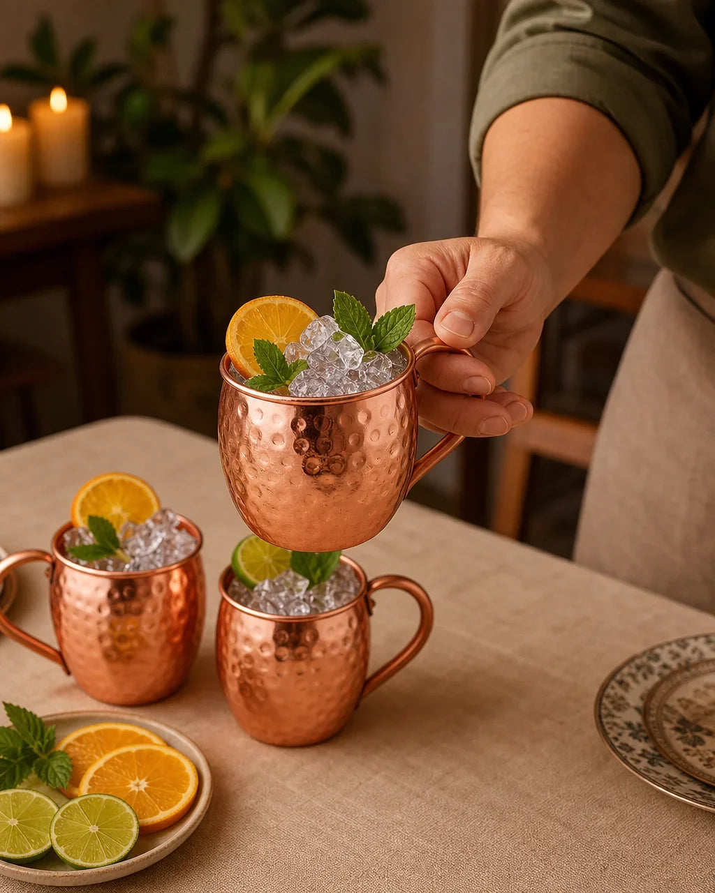 [Scale AI] lifestyle — Lot de 3 mugs Moscow Mule en cuivre martelé
