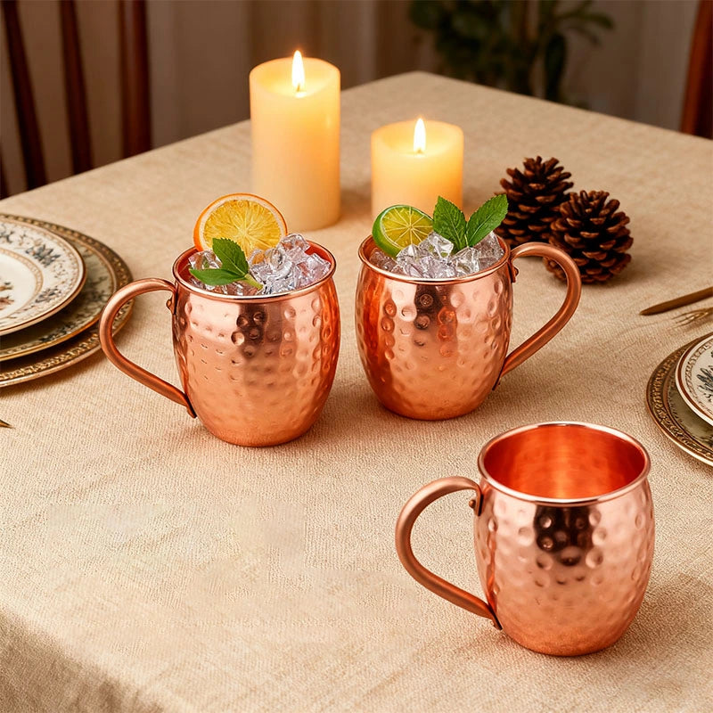 Lot de 3 mugs Moscow Mule en cuivre martelé